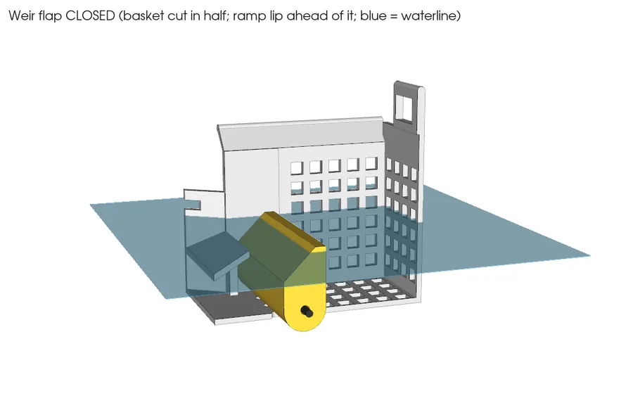 CAD render: weir flap closed